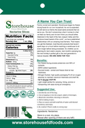 Nutrition facts label and product information for Storehouse Nectarine Slices on a green background.
