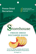Package of Storehouse freeze-dried nectarine slices with a green and white design.
