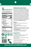 Back of a Storehouse Organic Apple Slices package with nutrition facts and product details.