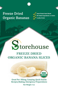 Storehouse freeze-dried organic banana slices packaging with green and white design.