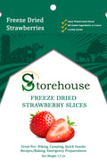 Storehouse freeze-dried strawberry slices packaging with a green and white design.