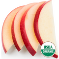 Sliced apple with USDA Organic label on a white background
