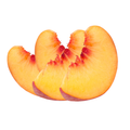 Three slices of peach on a white background