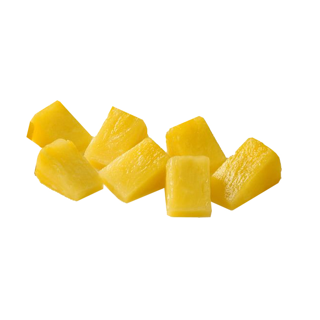 Cubes of pineapple on a white background